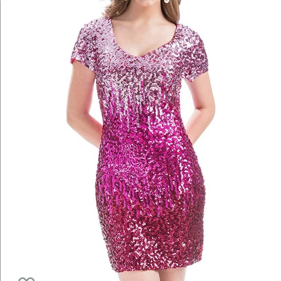 Sequin Glitter Short Sleeve V Neck Dress - Picture 4 of 8